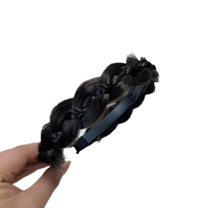 Handcrafted fishtail braid headband in dark brown synthetic hair with non-slip design