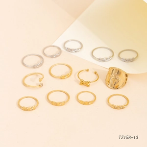 Classic gold and silver ring set featuring star patterns and bows for women parties