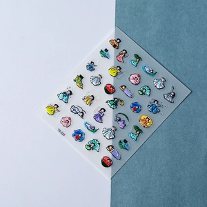 Detailed 5D embossed nail stickers featuring cute traditional Chinese style cartoon characters