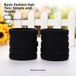 Close-up of seamless black elastic hair ties showing high-stretch cotton texture