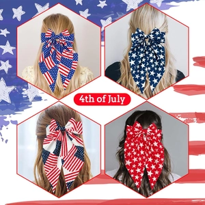 Set of four American flag bow hair clips featuring stars and stripes for Independence Day