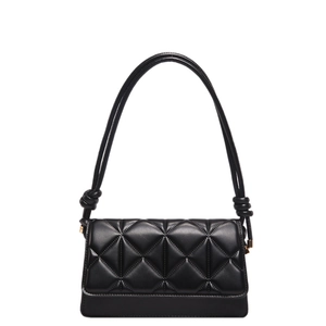 Classic black quilted underarm bag with elegant knotted strap and sleek flap design