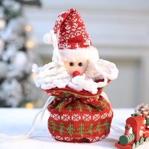 Christmas Gift Bags Knitted Drawstring Candy Pouch Cartoon Santa Snowman Reindeer Bear Holiday Party Favor Festive Decor