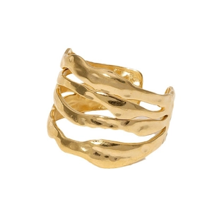 Minimalist 18K gold plated stainless steel multi-layer open ring with irregular lava texture