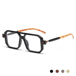 Fashionable double-bridge square sunglasses for men with orange tortoise shell temples