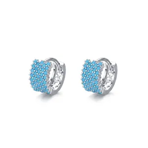 925 Sterling Silver Turquoise Hoop Earrings For Women Elegant Personalized Micro Inlaid Blue Stone Cold Style Jewelry Gift
