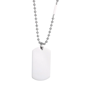 Polished silver rectangular dog tag pendant necklace with stainless steel bead chain