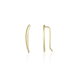 Macro view of minimalist golden S925 sterling silver curved geometric bar earrings