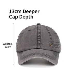 Vintage washed cotton baseball cap in dark grey with 13cm depth and side embroidery