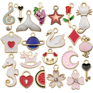 Variety set of 18 colorful enamel alloy charms with cute fruit and floral patterns