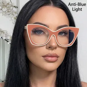 Chic cat eye blue light blocking glasses with orange and white frame for women