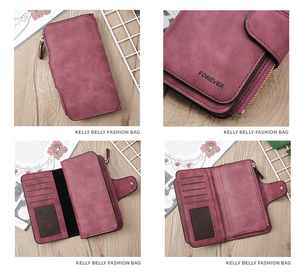 Detailed view of women long matte PU leather wallet with multiple card slots and secure zip.