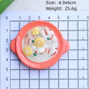 Detailed top view of a miniature soup bowl fridge magnet showing 4.9x6cm dimensions