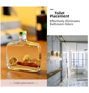 Reed diffuser with dried botanicals in square glass bottle for bathroom decor
