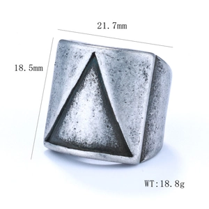 Detailed size view of retro stainless steel ring with triangle hollow design