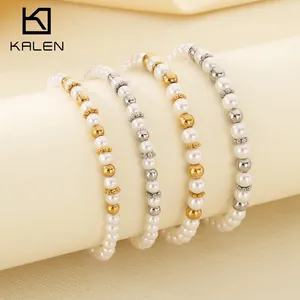 Elegant Glass Artificial Pearl Stainless Steel Beaded Bracelet For Women Minimalist Fashion Adjustable Jewelry