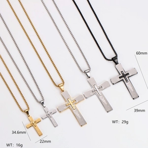 Vintage cross necklaces in two sizes and colors with religious scripture engraving details