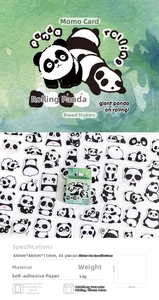 Detail view of 45-piece panda cartoon stationery stickers in a compact gift box