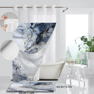 Detail view of marble pattern bath mat with dimensions 60x40cm in a modern bathroom setup