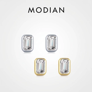 925 Sterling Silver Stud Earrings With Emerald Cut Cubic Zirconia Bezel Set Geometric Rectangular Minimalist Jewelry For Women