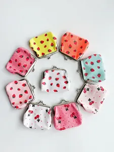 Set of 3-inch glitter mini coin purses with fruit prints and metal kiss lock closure