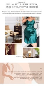 Vue détaillée d'une chemise de nuit en satin vert foncé avec décolleté en V de luxe