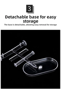 Detail of transparent acrylic earring display stand with detachable base for easy storage