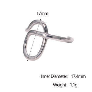 Detail showing 17.4mm inner diameter and 1.1g weight of silver steel wrap ring