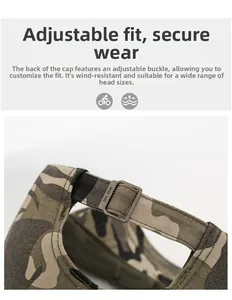 Detail of adjustable metal buckle on camouflage baseball cap for a secure fit