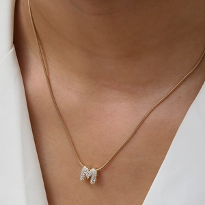 Initial Alphabet Pendant Necklace With Pavé Zircon Brass And Stainless Steel Snake Chain Chic Personalized Jewelry For Women