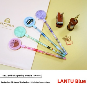 Detail of creative pencils with mini-mazes and cartoon prints on stationery desk