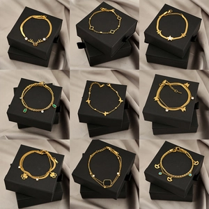 Titanium Steel Gold Bracelet For Women Minimalist Clover Star Antler Pendant Rhinestone Double Layer Fashion Jewelry