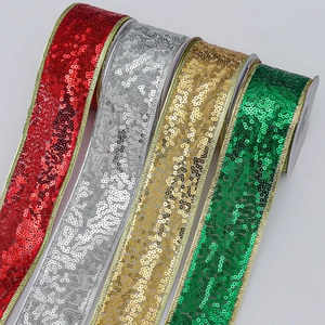 Sparkly Christmas sequin ribbons with gold edges in red, silver, and gold for holiday decor