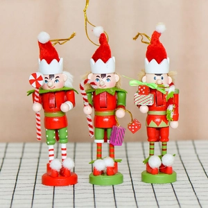 Nutcracker Elf Ornaments Painted Wood Plush Hanging Decor Desktop Holiday Party Hand Painted Decorative Figurines