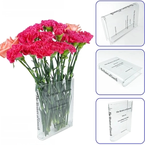 Modern acrylic book-shaped flower vase with growth quote for minimalist home decor
