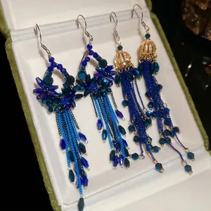 Elegant flower waterdrop crystal tassel earrings with sparkling diamond fringe detail