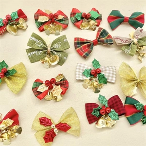 Set of 12 Christmas decorative bows with bells and berries for gift wrapping