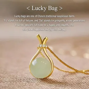 Collier Pendentif Sac De Fortune Cuivre Plaqué Or Pierre Gemme Verte Zircon Bijoux Vintage Élégants Cadeau Pour Femmes