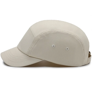 Classic beige 5-panel canvas camper hat with a short brim and minimalist design