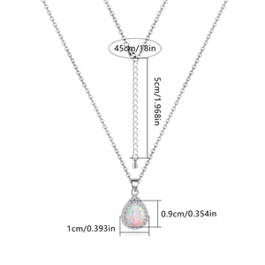 Teardrop opal pendant necklace with zircon halo and 18-inch chain size guide