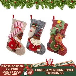 Large Knitted Christmas Stockings With 3D Applique Santa Snowman Reindeer For Fireplace Decoration Holiday Gift Bags