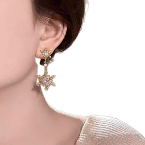 Exquisite 18k gold plated snowflake drop earrings with sparkling zircon for women