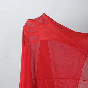 Detailed view of red semi-transparent mesh fabric showing fine texture and elasticity