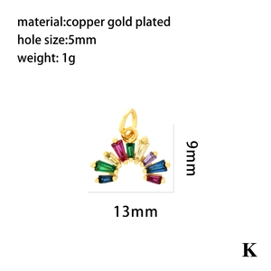 Pendentif arc-en-ciel plaqué or 18K avec zircons colorés pour la création de colliers