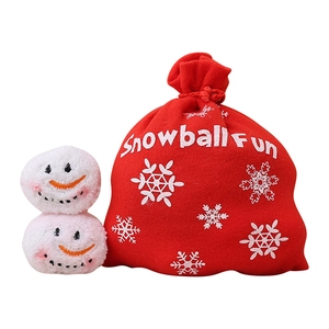Christmas plush snowball set with red drawstring bag and white snowman snowballs