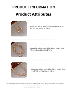 Detailed size and weight specs for the champagne pearl and hollow metal ball jewelry set