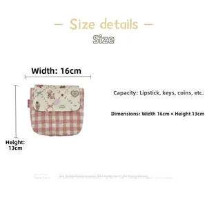 Size chart for pink checkered quilted organizer bag with detailed 16x13cm dimensions