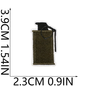 Detailed size view of army green grenade embroidered patch with tactical dimensions