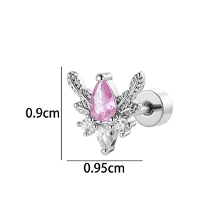 Minimalistischer Vogel-Knorpel-Ohrstecker aus Silber mit rosa Zirkonia im Tropfenschliff