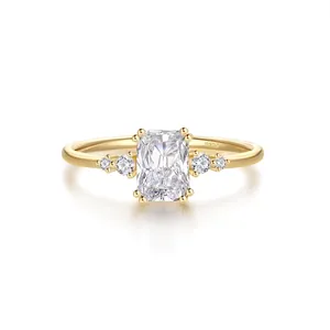 Radiant Cut Rectangular Zirconia Ring 925 Sterling Silver Gold Plated Luxurious Square Engagement Wedding Jewelry Women